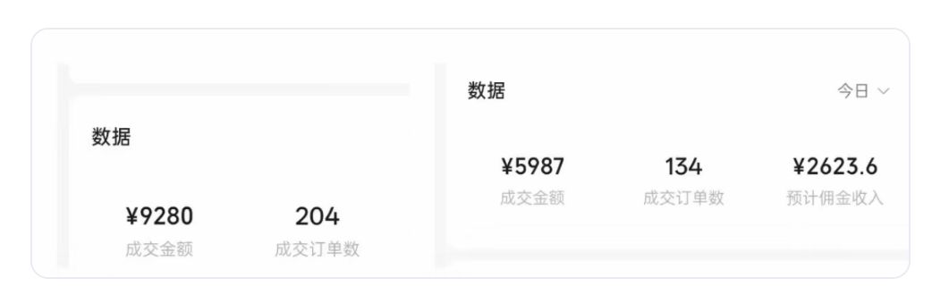 往期学员带货数据：成交9280元与5987元、预计佣金2623.6元